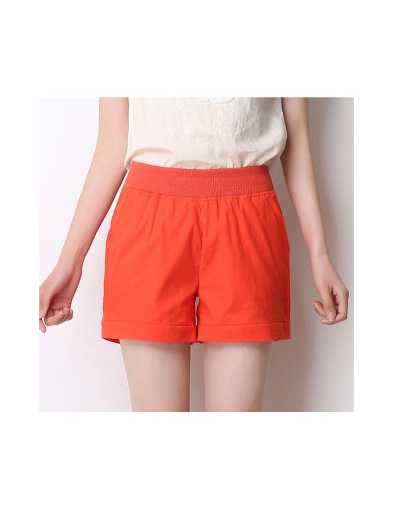 2018 European and American BF summer wind female candy color high waist linen shorts women loose elastic waist shorts plus s...