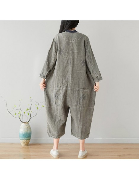 Jumpsuits One-piece Rompers Baggy Cotton Linen Long Sleeve Playsuits hip hop Wide Leg Jumpsuit Casual Loose O-Neck hanging cr...