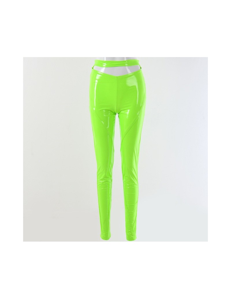 2019 Summer PU Leather Pants Women High Waist Pencil Bodycon Sexy Pants Ladies Fluorescence Neon Trousers - Green - 5O111114...