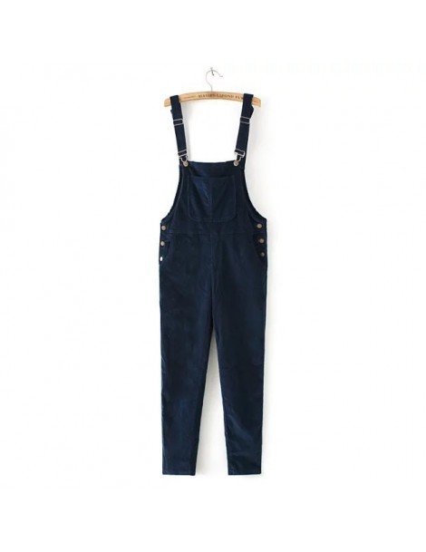 Jumpsuits 2018 Autumn New Slim-type Corduroy Overalls Female New Mori girl pocket Solid color Pants Cute Casual Jumpsuits - d...