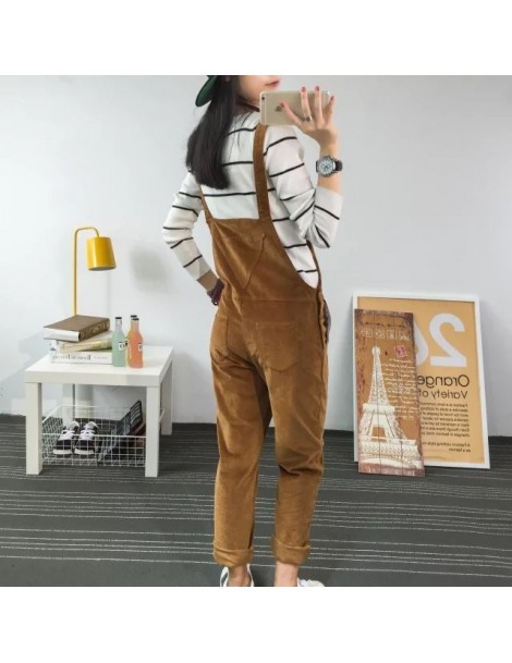 Jumpsuits 2018 Autumn New Slim-type Corduroy Overalls Female New Mori girl pocket Solid color Pants Cute Casual Jumpsuits - d...