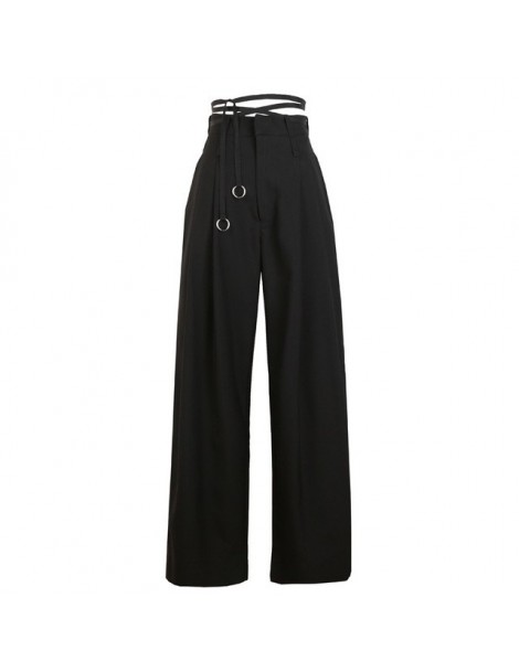 Pants & Capris 2019 New Autumn Winter High Waist Loose Button Brief Bandage Long Wide Leg Pants Women Trousers Fashion Tide J...
