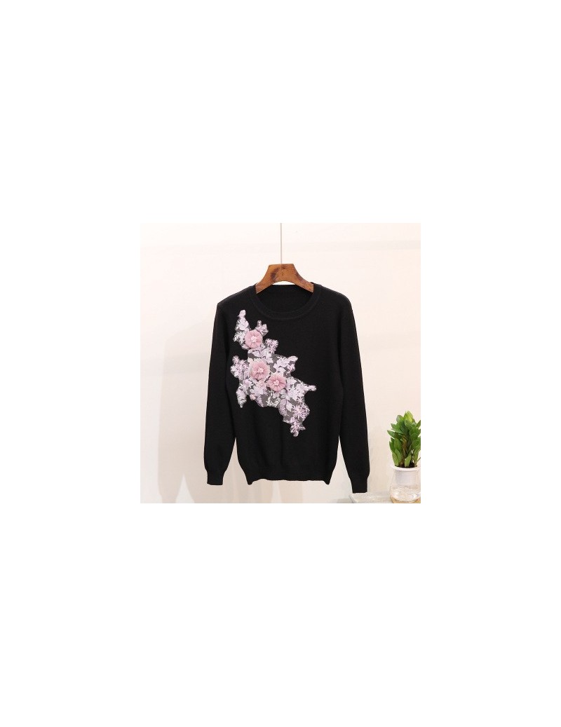 Flower Appliques Beading Sweet Girl Sweater Solid O-Neck Women Pullover 2019 Auttum Winter New Fashion Sueter Mujer 68995 - ...
