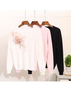 Pullovers Flower Appliques Beading Sweet Girl Sweater Solid O-Neck Women Pullover 2019 Auttum Winter New Fashion Sueter Mujer...