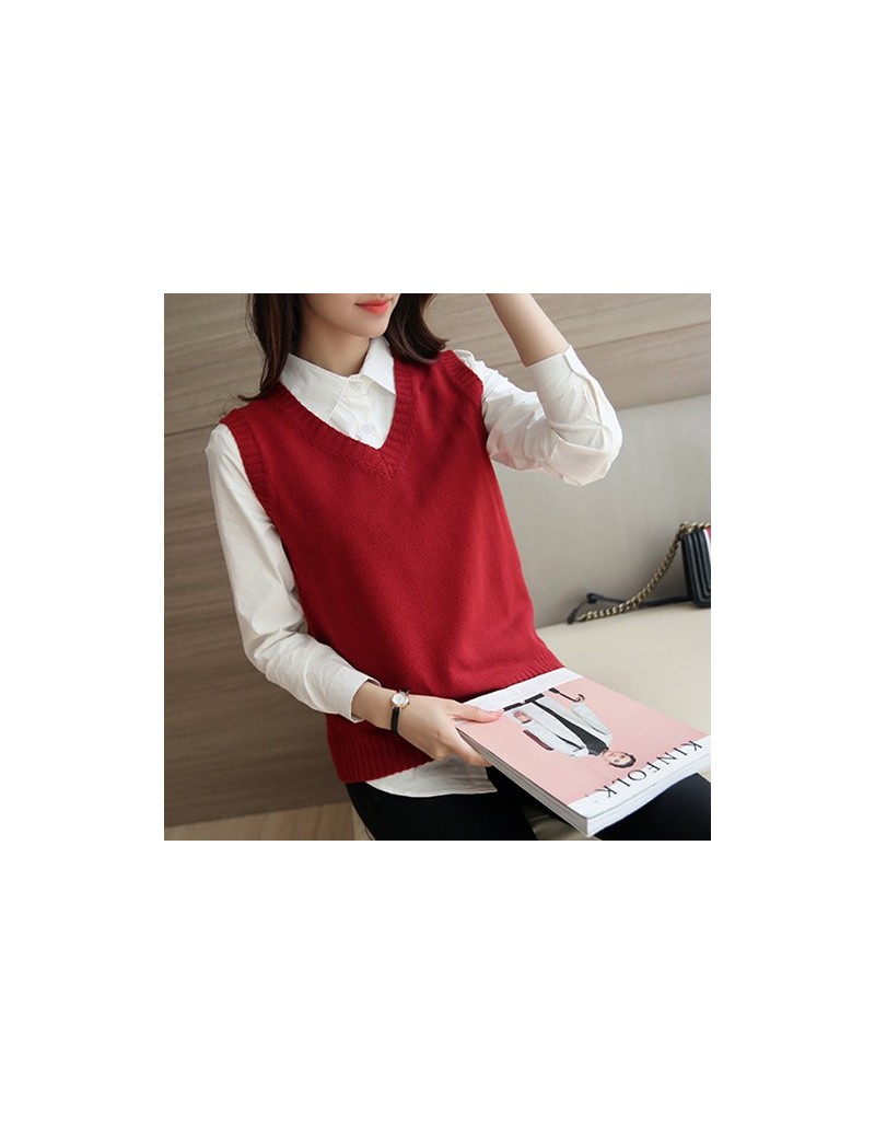 Autumn Wool Sweater Vest Women 2018 New Sleeveless O-Neck Knitted Vest College style Female Casual Tank Tops Pullover - Red ...