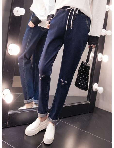 Jeans Plus Size 5XL Female Embroidery Jeans High Elastic Waist Loose Jeans For Women Casual New Autumn Winter Full Length Lon...