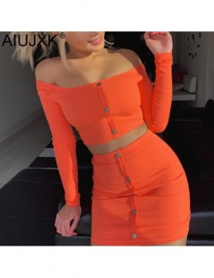 Women's Sets Fashion Outfits Bright Orange Women's Sets Buttons Long Sleeve Crop Tops Sexy Two Pieces Set Casual Bodycon Skir...