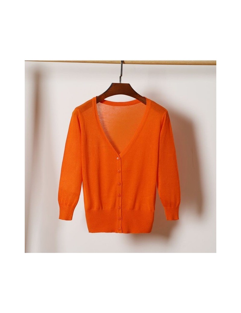 Cardigans Summer Female Knit Thin Cardigan Sweater Coat Short Female Knitted Jacket Women - orange - 493902717536-7 $25.93