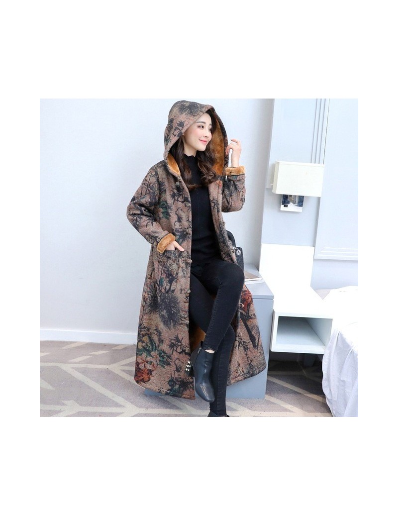 Winter National Style Coat Women's Long Plus Velvet Thickening Chinese Style Button Buckle Retro Hooded Female Warm Coat MZ3...