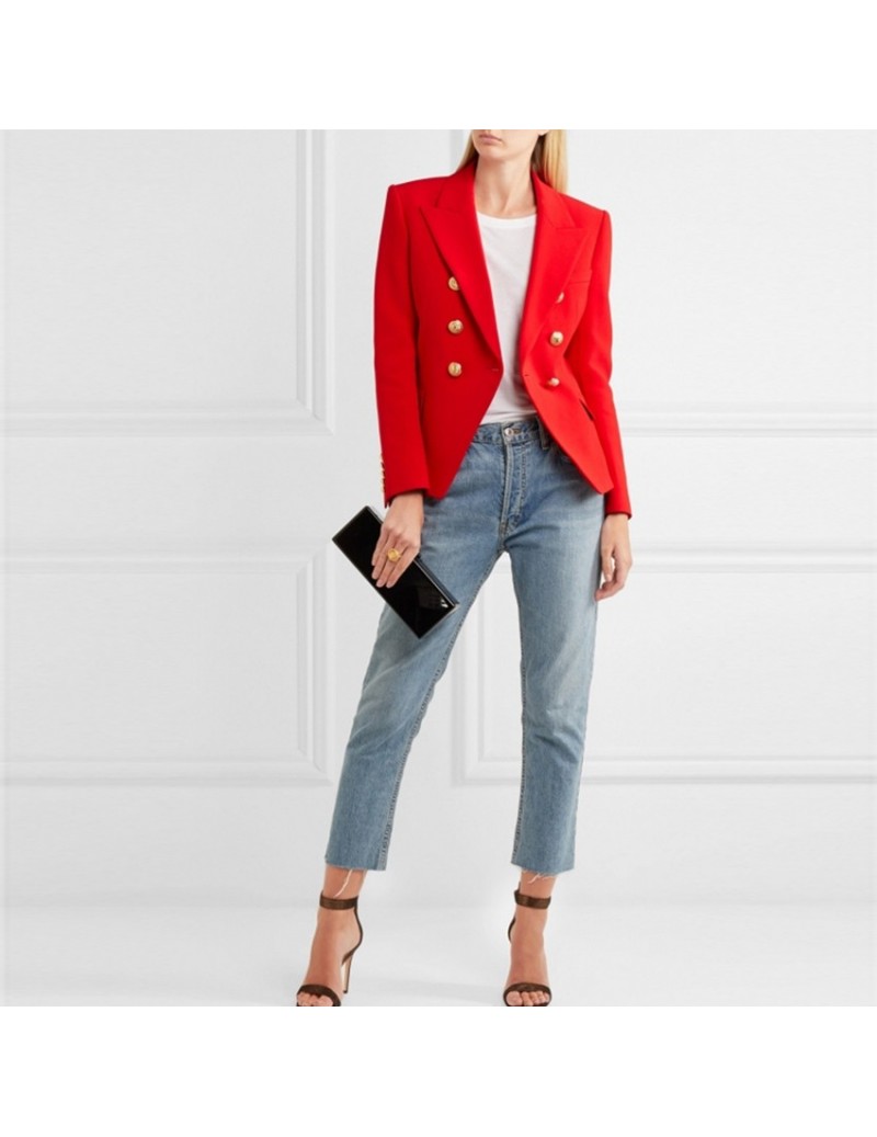 HIGH QUALITY New Fashion 2019 Designer Blazer Jacket Women's Metal Lion Buttons Double Breasted Blazer Outer Coat Size S-XXX...
