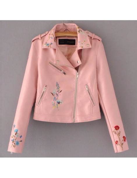 Jackets Embroidery female 2018 autumn new Korean version of the lapel locomotive PU leather short-sleeved lapel jacket Yellow...