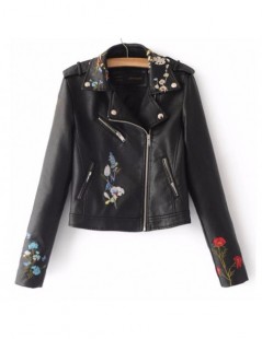 Jackets Embroidery female 2018 autumn new Korean version of the lapel locomotive PU leather short-sleeved lapel jacket Yellow...