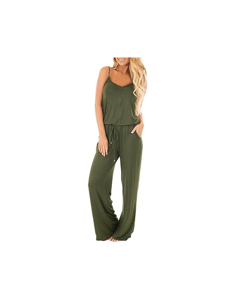 Women Summer Sleeveless Jumpsuit Brief lazy Casual Loose Sexy Long Playsuit Solid Holiday beach Boho Rompers Mono Mujerss - ...