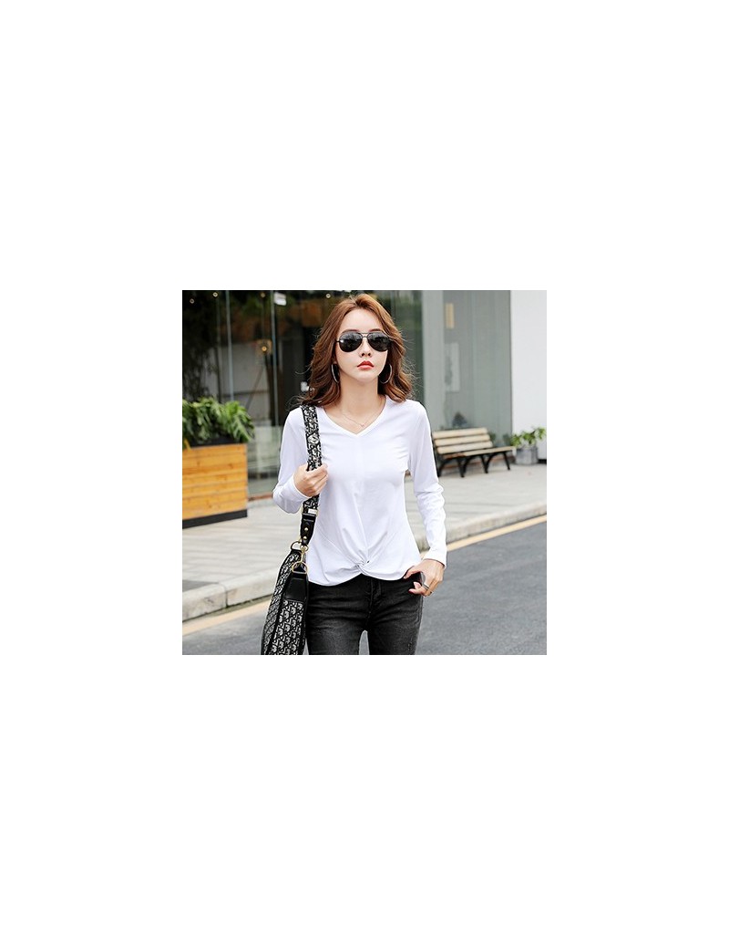 T-Shirts Poleras Mujer De Moda 2019 V-Neck T Shirt Women Long Sleeve Tshirt Female Korean Clothes Autumn Cotton Tee Shirt Fem...