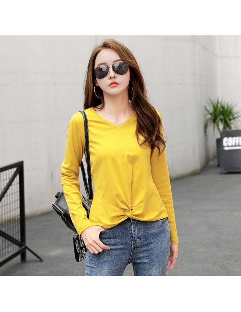 T-Shirts Poleras Mujer De Moda 2019 V-Neck T Shirt Women Long Sleeve Tshirt Female Korean Clothes Autumn Cotton Tee Shirt Fem...