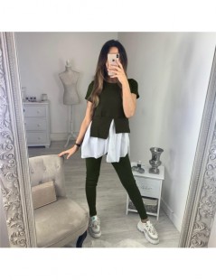 Women's Sets 2019 New Women knitting Patchwork Two Piece Suits casual O neck Short Sleeve Top Elastic Waist Pencil Pants Sets...