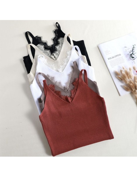 Tank Tops chic summer lace knit Tank Tops Women sexy girls camisole v-neck top sleeveless t shirt short female basic camis so...