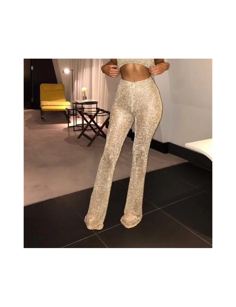 glitter gold sexy transparent casual knitted streetwear fashion woman pants autumn Trousers Sexy Package Buttocks Bell-botto...