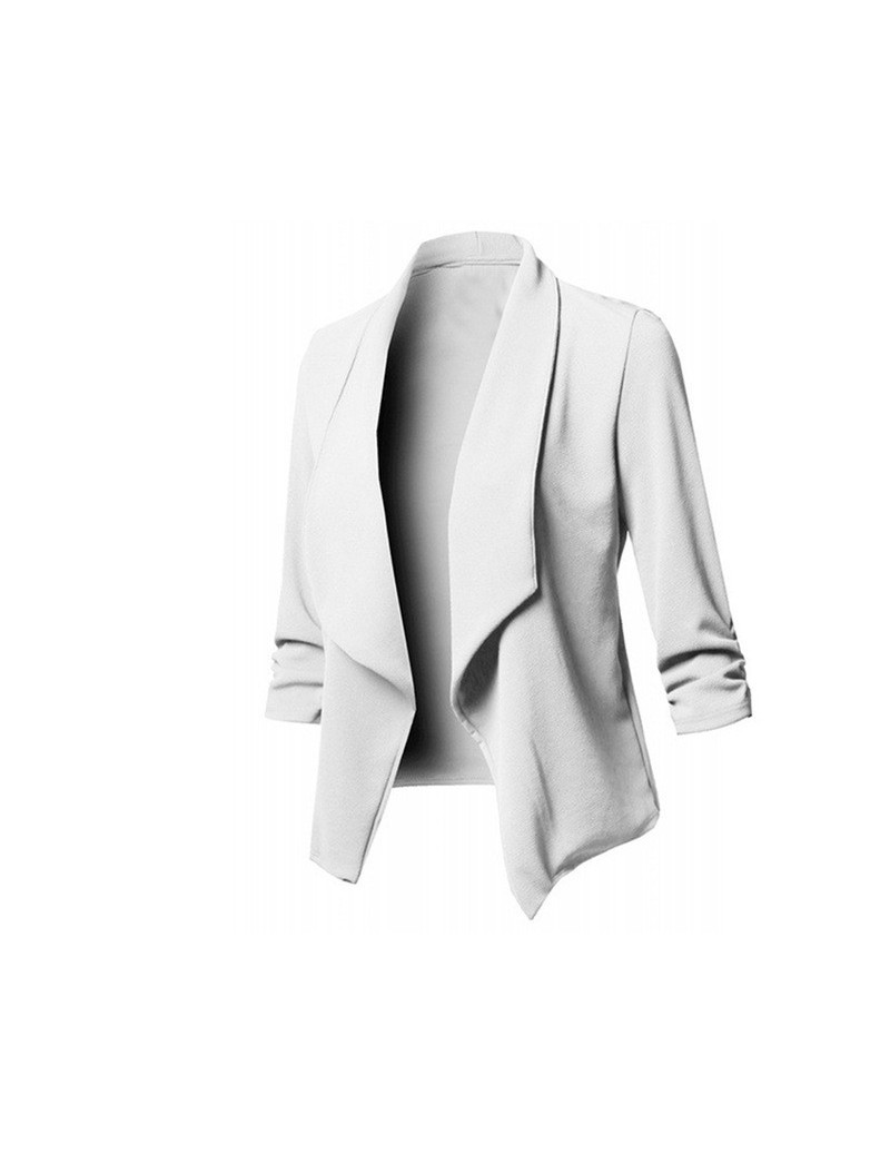 Blazers New Solid Color Office Lady Lapel Long Sleeve Blazer Slim Fit Suit Coat Jacket - White - 5R111162343873-6 $20.45