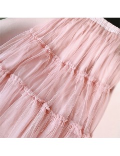 Skirts 3 Layers Beading Tulle Skirt Women 2019 Spring Summer Korean Elegant High Waist Pleated Skirt Female Long School Skirt...