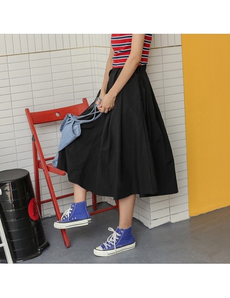 Skirts Summer New 2019 Women Skirts Solid Color Cotton Casual Ladies Skirts Elastic Waist Fashion Wild Skirts Female - black ...