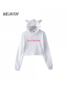 Hoodies & Sweatshirts Korean Styl Blackpink Pink Logo Design Navel Hoodies Women Cure Ear Hood Girl Sweatshirt Kpop Streetwea...