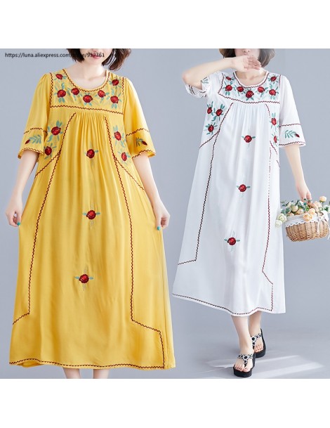 Dresses Women Maxi long dress summer womens clothing Vintage Floral Embroidery Girl Dresses plus size Tops vestido casual muj...