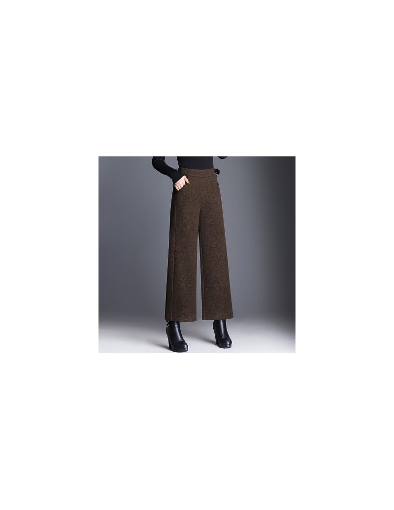 2018 Fashion Women thick Pants Wide Leg Pants with woolen Trousers Women Loose Casual Pants big size 5XL Brown Black - dark ...