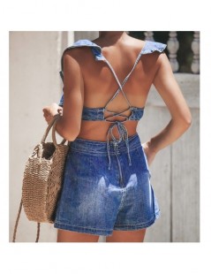 Rompers Summer Clothing Ruffle Denim Playsuits Sexy Backless Bandage Off The Shoulder Rompers Womens Jumpsuit Shorts Casual S...