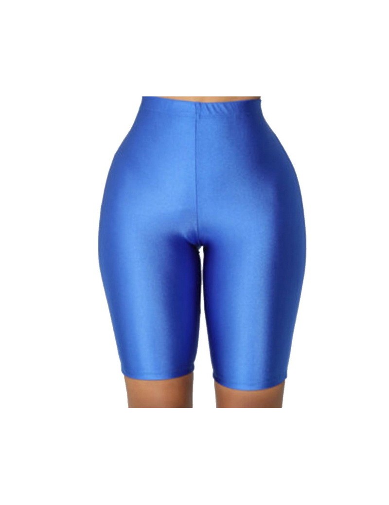 Women's Casual Fluorescent Shorts High Waist Knee Length Workout Compression Shorts Female Summer Solid Skinny Shorts - blue...