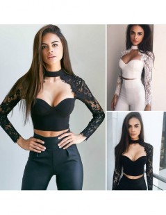 T-Shirts Hot Women's Lace Floral Bra Bustier Crop Top Female Full Sleeve Top T-shirt 2019 Sexy Casual Shirt Tops - Black - 4L...