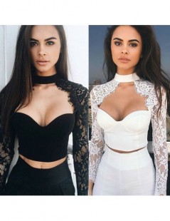 T-Shirts Hot Women's Lace Floral Bra Bustier Crop Top Female Full Sleeve Top T-shirt 2019 Sexy Casual Shirt Tops - Black - 4L...
