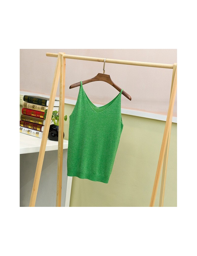 2019 Sexy Knitted Top Tank Women V Neck Sleeveless Vest T Shirt Summer Ladies Slim Strap Short Tops Roupas Femininas - Green...