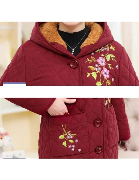 Parkas Oversized Women's Winter Hooded Embroidered Jacket Coats Middle-aged Plus Velvet Loose Cotton Outerwear Warm Ladies Ja...