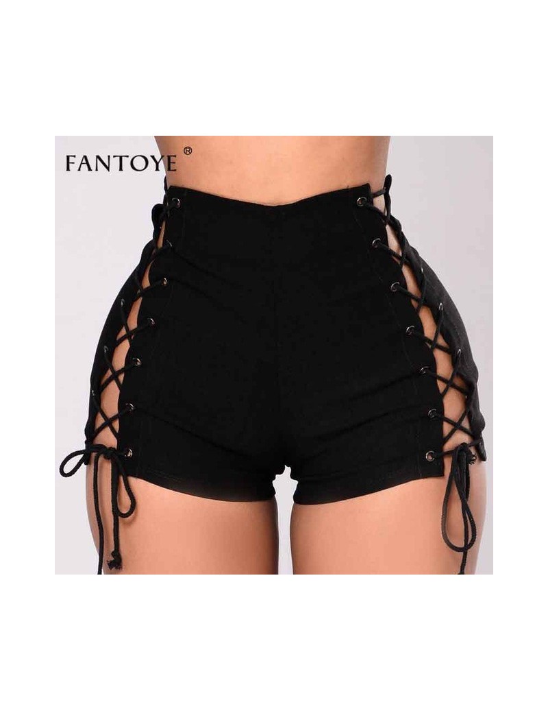Sexy Lace Up Women Denim Shorts Jeans 2018 New Bandage Punk Slim Black Female Short Pants Plus Size - Black - 4R3055648349
