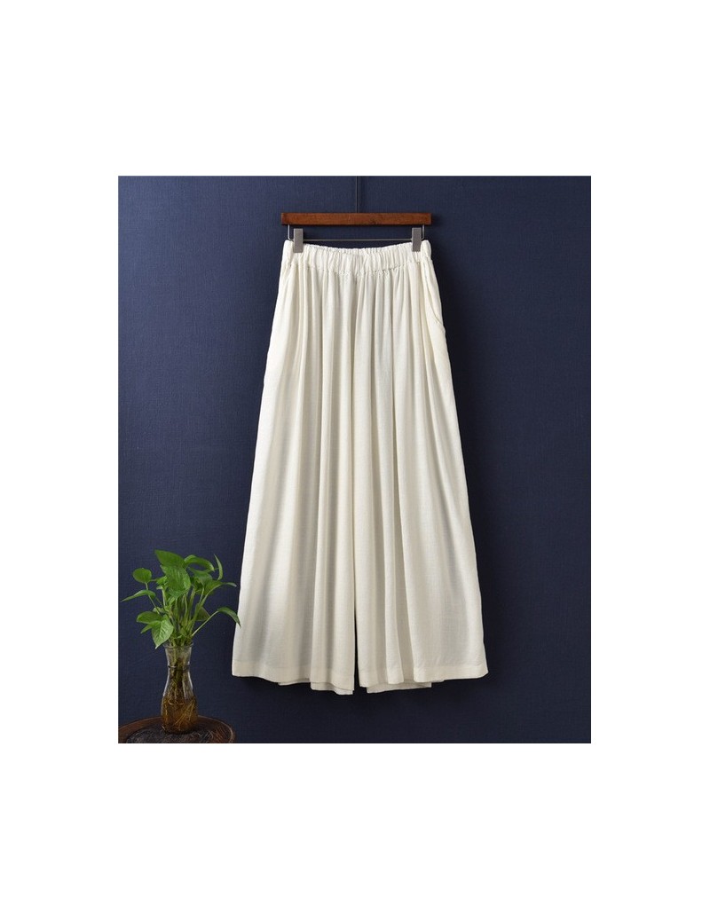 Pants & Capris Linen Wide leg Pants Women Elastic waist Skirt Pants Plus size Wide leg Trousers Women Original Oversized Pant...
