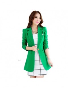 Blazers 2019 Spring Autumn Women Work Wear Small Suits Jacket Single Button Long Blazers Coats Ladies Green Outerwear For Fem...