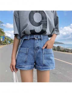 Shorts New 2019 Black White And Blue Denim Shorts Women With Belt Street Style Pockets Short Jeans Shorts High Waist Ladies S...