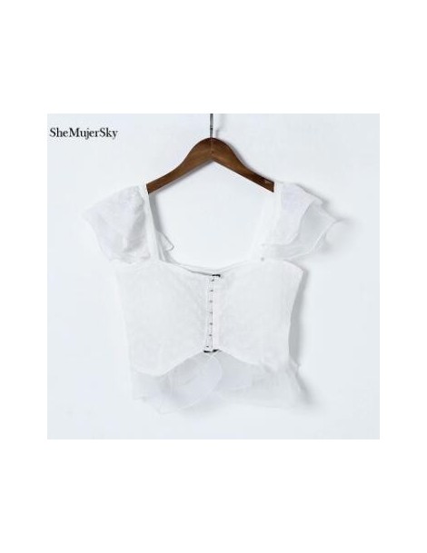 Tank Tops White Crochet Buckle Crop Top Women Lace Embroidery Summer Tank Tops chemise femme nouveau 2019 - white tops - 4E41...