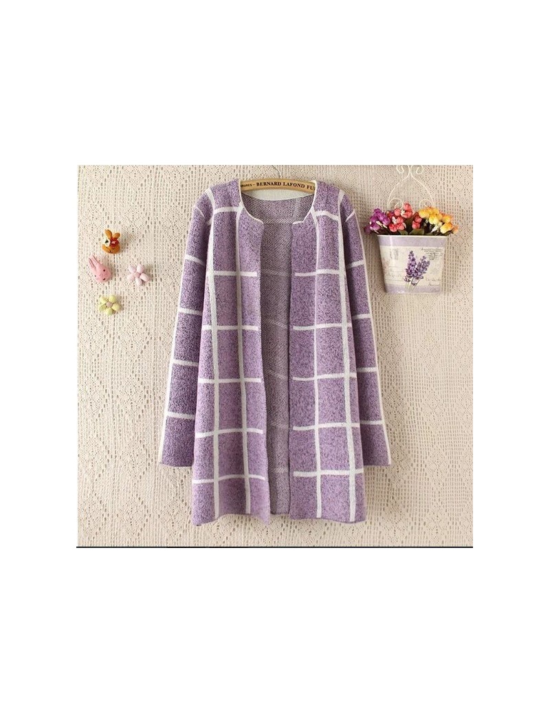 Spring Autumn Long Coat Winter Sweater Women New Korean Loose Big Yards Thin Plaid Knit Cardigan Female Vestidos LXJ253 - da...