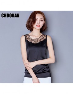 Tank Tops Satin Tank Top Mesh Patchwork Summer fashion 2018 New Elegant Lace Embroidery Women Tops Office Ladies Basic Shirt ...