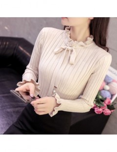 Pullovers Casual Spring Slim Sweater Winter Knitted Sweater New Lace Up Flare Long Sleeve Ruffle Knitting Pullover Women Swea...