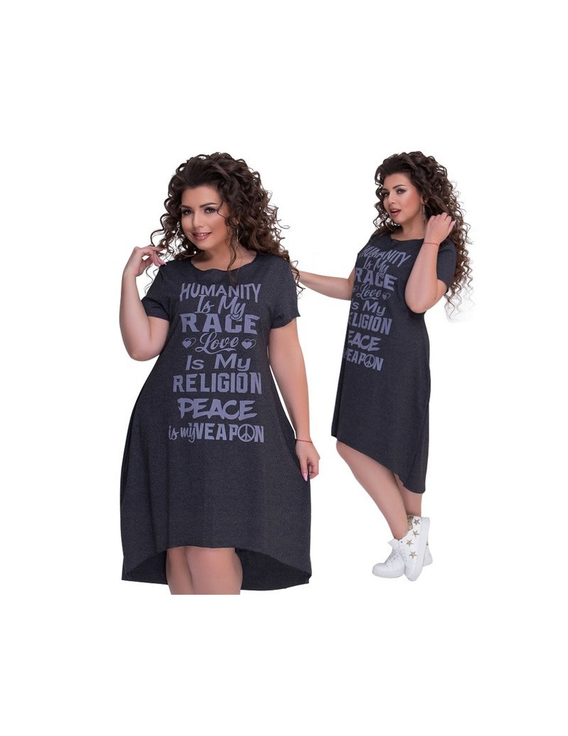 Dresses Plus Size Letters Printed Short Sleeve Mid-Calf Dress Vestidos L-6XL Big Size Casual Irregular Loose Dress Women Autu...