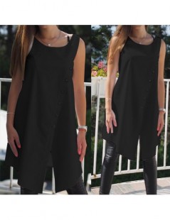 Blouses & Shirts Vintage Women's Blouse Asymmetrical Summer Tops 2019 Sleeveless Buttons Casual Loose Split Long Shirt Plus S...