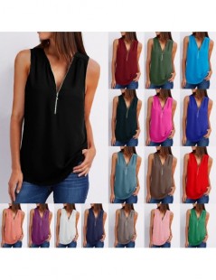 Blouses & Shirts Autumn Tops For Women 2019 Casual V-neck Blouse Women Top And Blouses Blusa Feminina Solid Sleeveless Black ...
