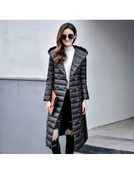 Down Coats 2018 Down Jacket Female Vintage A line Overcoat Ultralight Winter Down Coat Women Long Warm Parka With Belt Plus s...