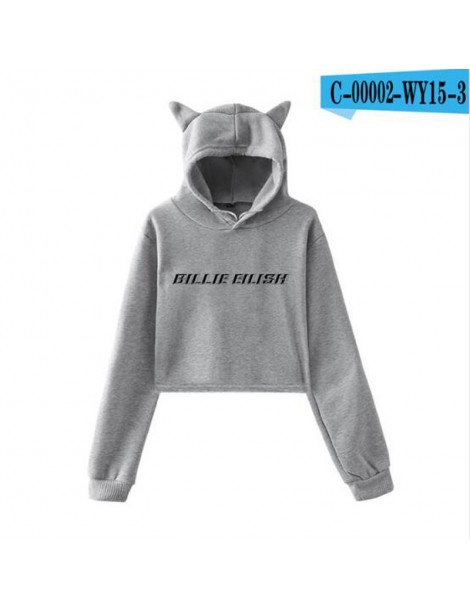 Hoodies & Sweatshirts Billie Eilish Crop Top Hoodie Hip Hop Streetwear Kawaii Cat Ear Cropped Short Sweatshirt Hooded Pullove...