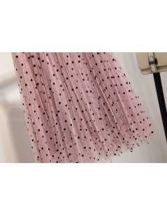 Skirts Polka Dot Tulle Skirts Womens Summer Pink Midi Skirt Korean Cute Ladies Elastic High Waist Pleated Skirt - Pink - 4S41...