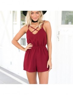 Rompers Summer Fashion Cross Adjustable Strap Playsuits Women Sexy Backless Solid Loose Leg Elastic Waist Romper Jumpsuit - B...