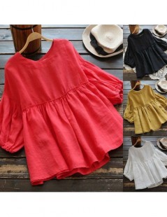 Blouses & Shirts 2019 Ruffle Top Women's Linen Blouse Fashion Woman Tunic Vintage 3/4 Lantern Sleeve Blusas Plus Size Tee Shi...